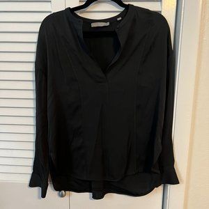 Vince Black Silk Long Sleeve V Neck Blouse
